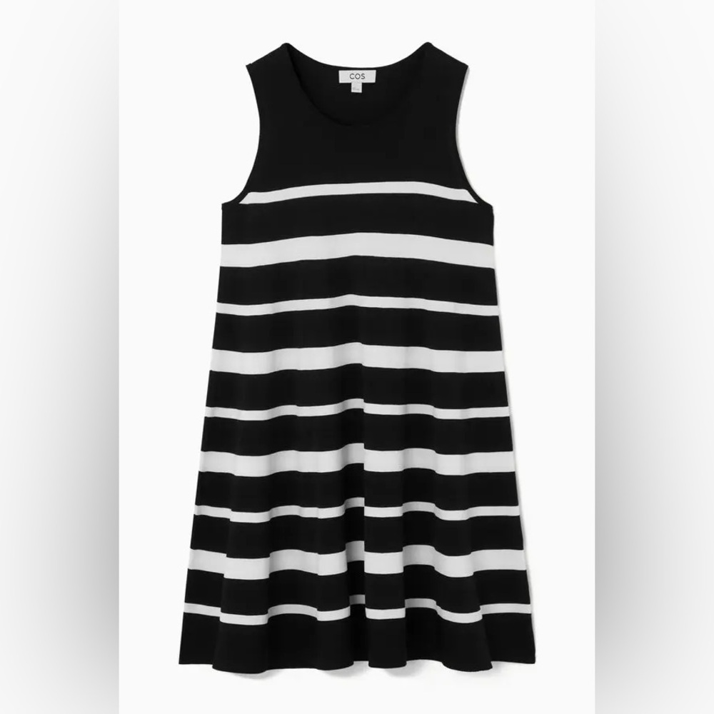 COS Black and White Striped Midi Dress